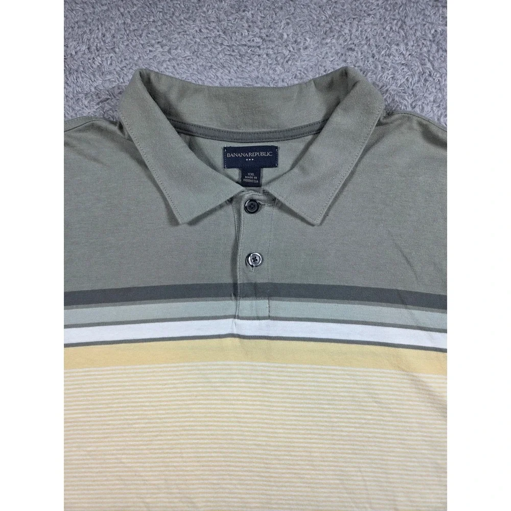 Banana Republic Polo XXL Yellow Green Mens Striped Short Sleeve Cotton Shirt